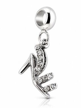 2/$18 Silver High Heel Rhinestone Charm Pandora Compatible